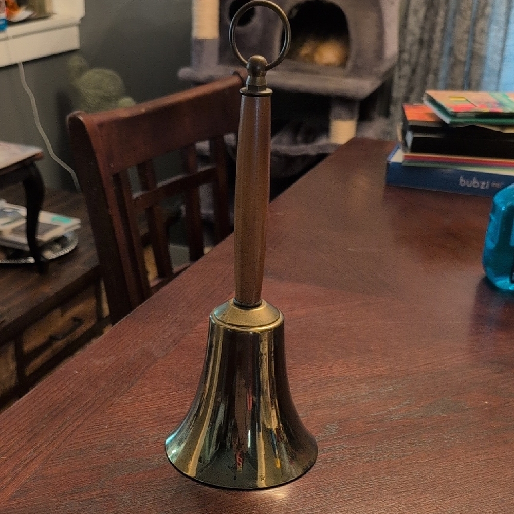 Vintage Brass Hand Bell with Wooden Handle